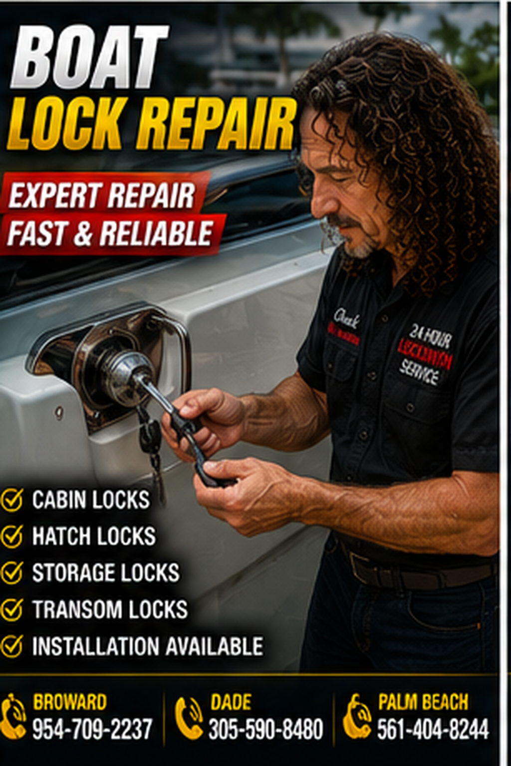 Marine locksmith service for boats, yachts and watercraft keys.