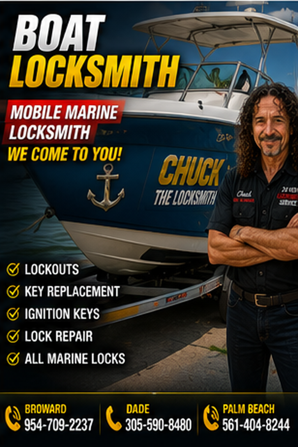 Marine locksmith service for boats, yachts and watercraft keys.
