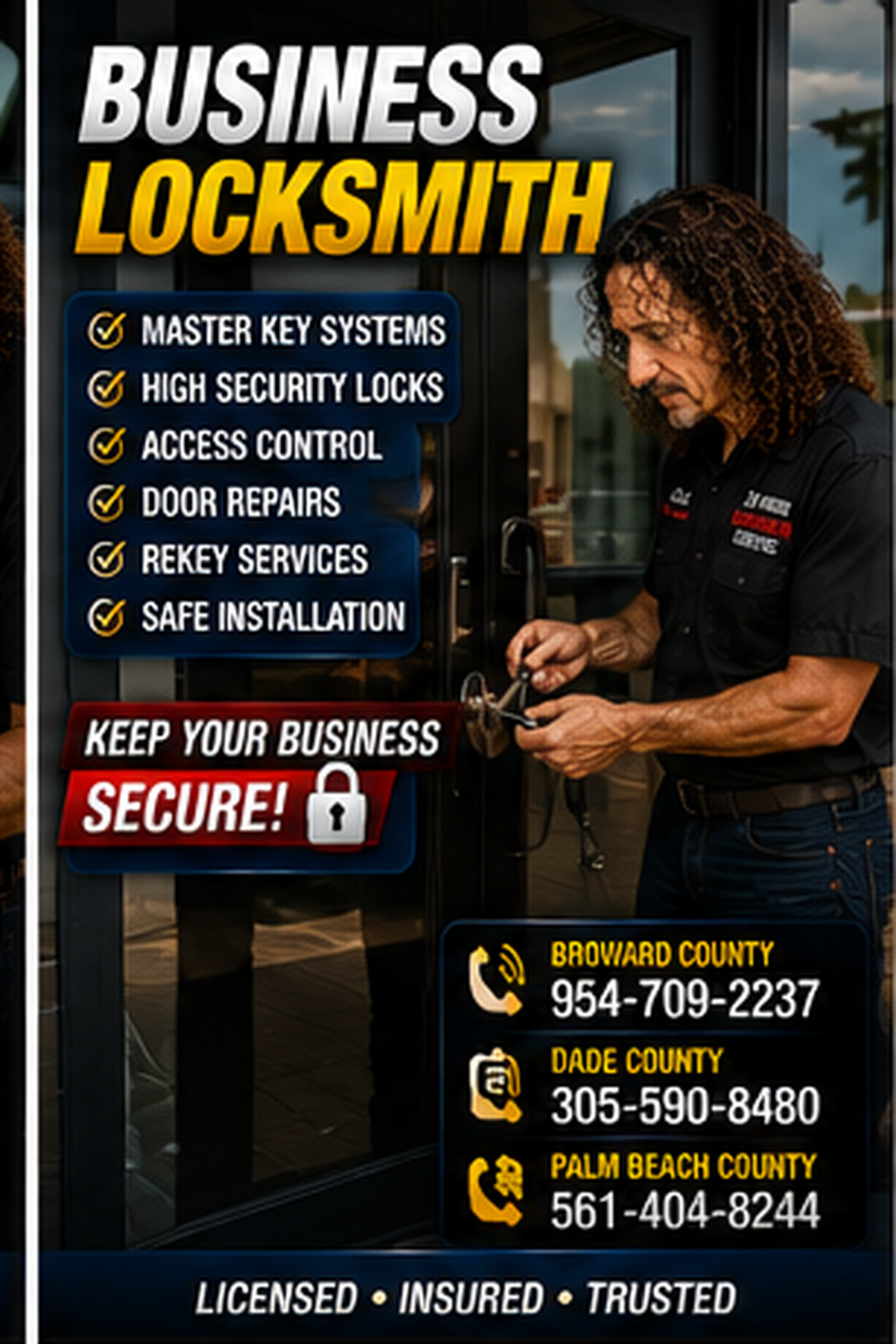 Commercial locksmith service for business locks, doors and access control.