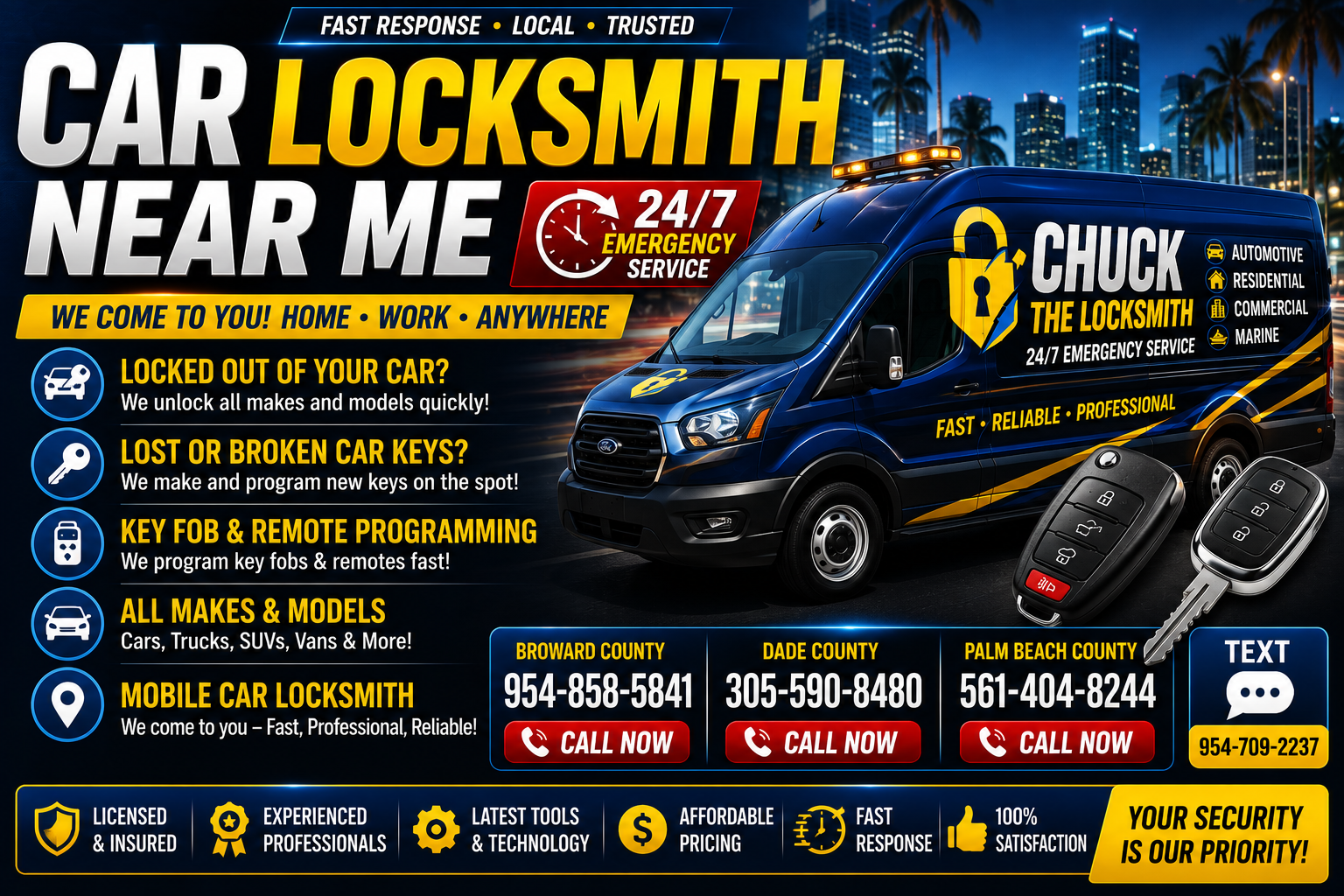 Auto locksmith service for vehicle keys, locks and lockouts.