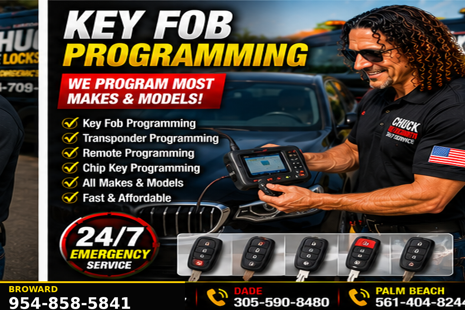 Key fob, remote and transponder key programming service.