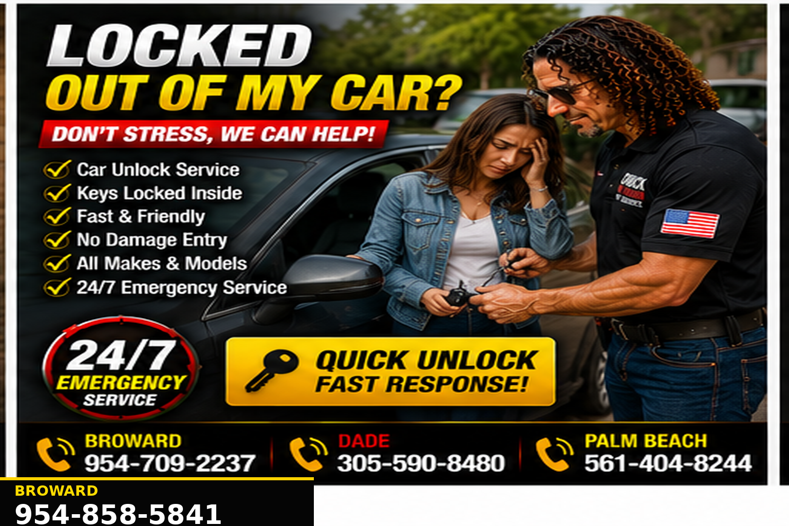 Vehicle lockout service for keys locked in the car.