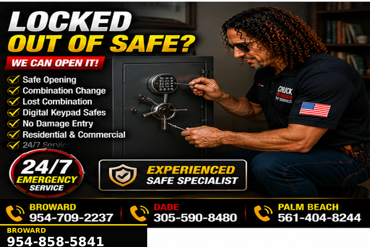 Safe lockout service for locked safe access problems.