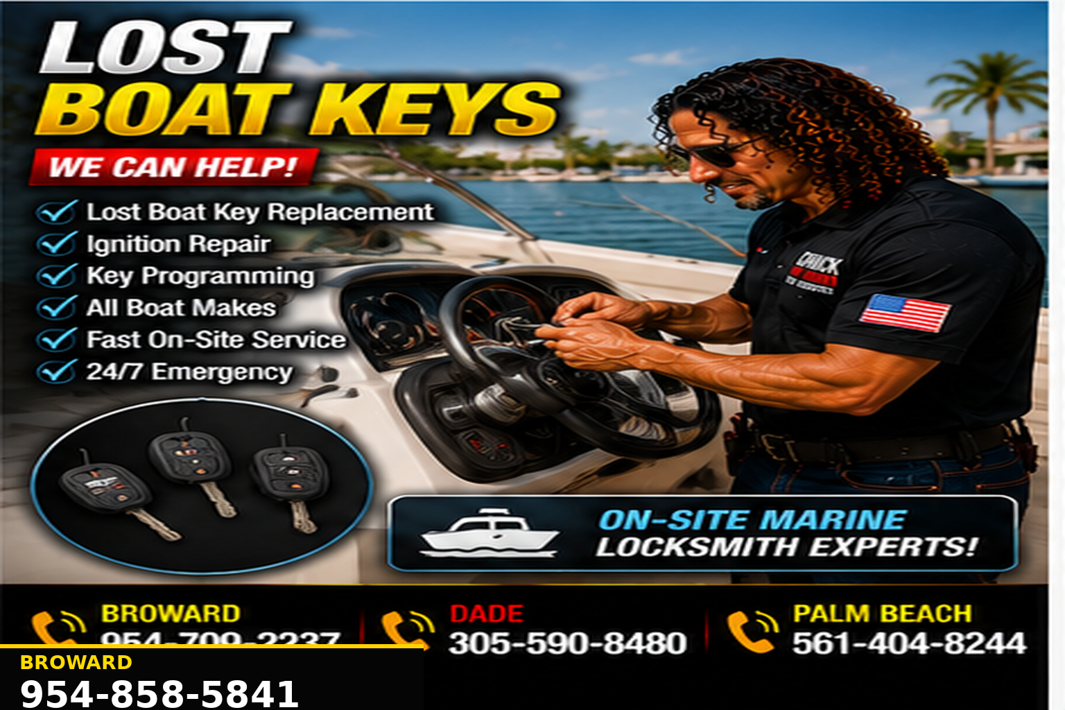 Marine locksmith service for boats, yachts and watercraft keys.