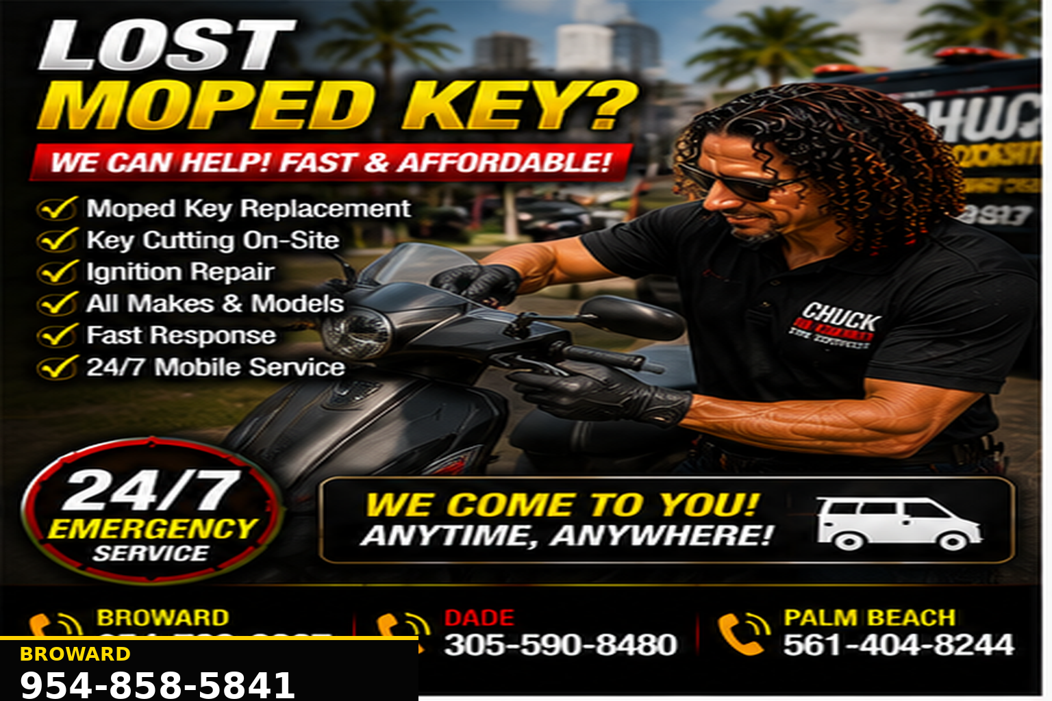 Motorcycle, moped and scooter key replacement service.