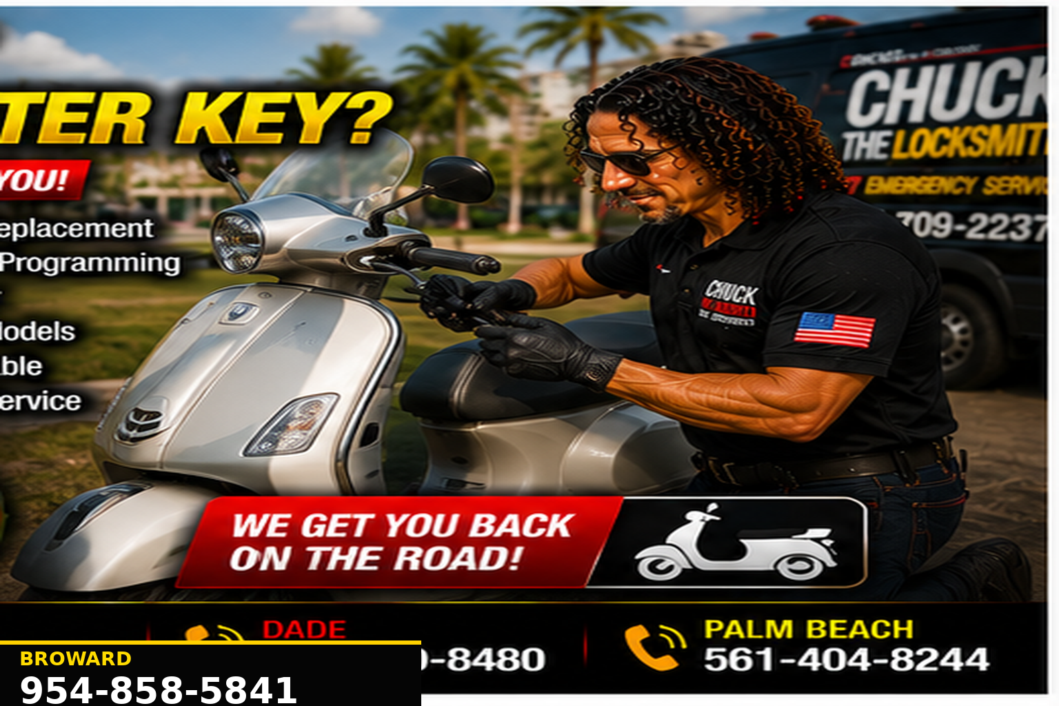 Motorcycle, moped and scooter key replacement service.