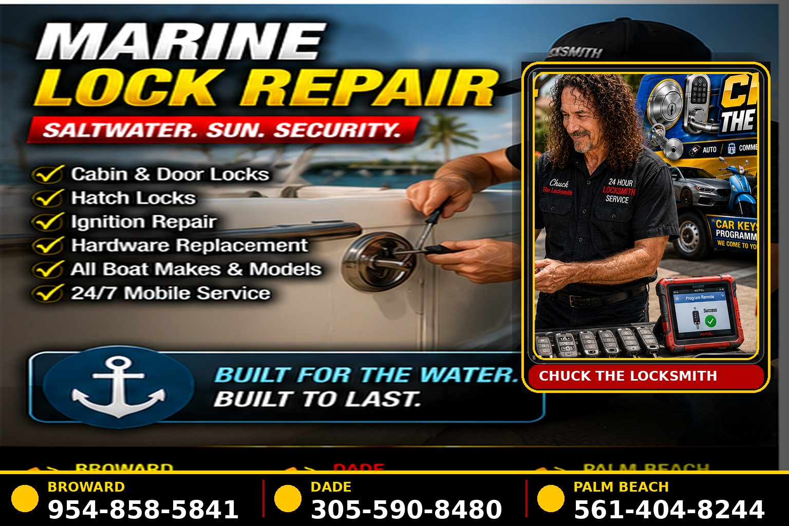 Marine locksmith service for boats, yachts and watercraft keys.