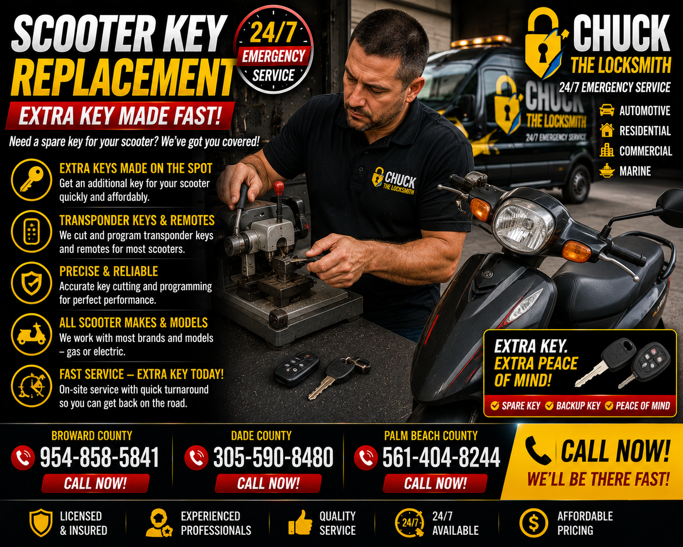 Motorcycle, moped and scooter key replacement service.